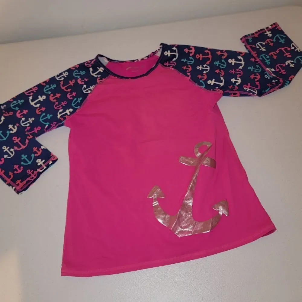 Garnet Hill Kids Girls Long Sleeve Anchor Swim Top 14